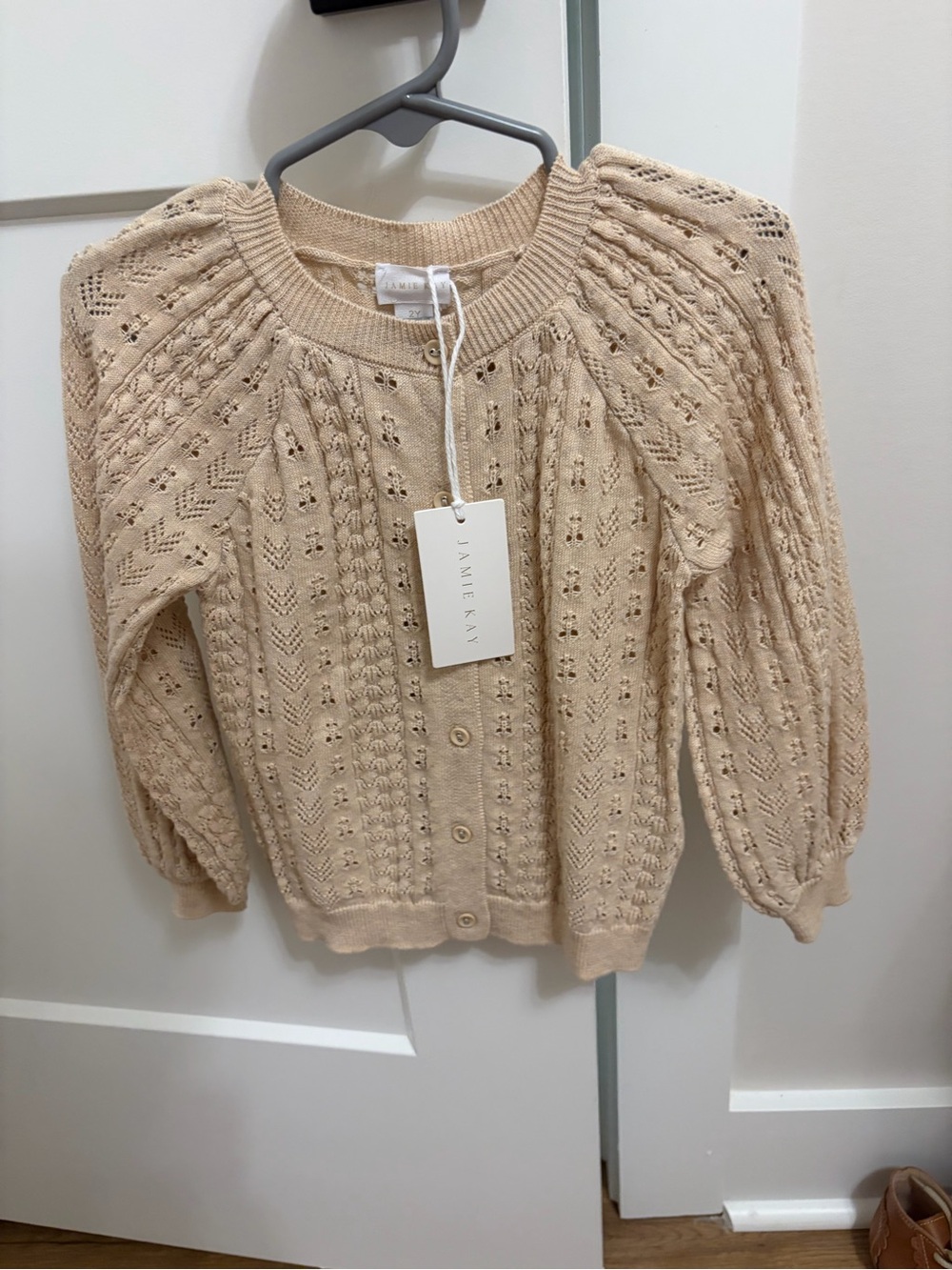 Jamie Kay Cream Openwork Knit Button-Front Cardigan
